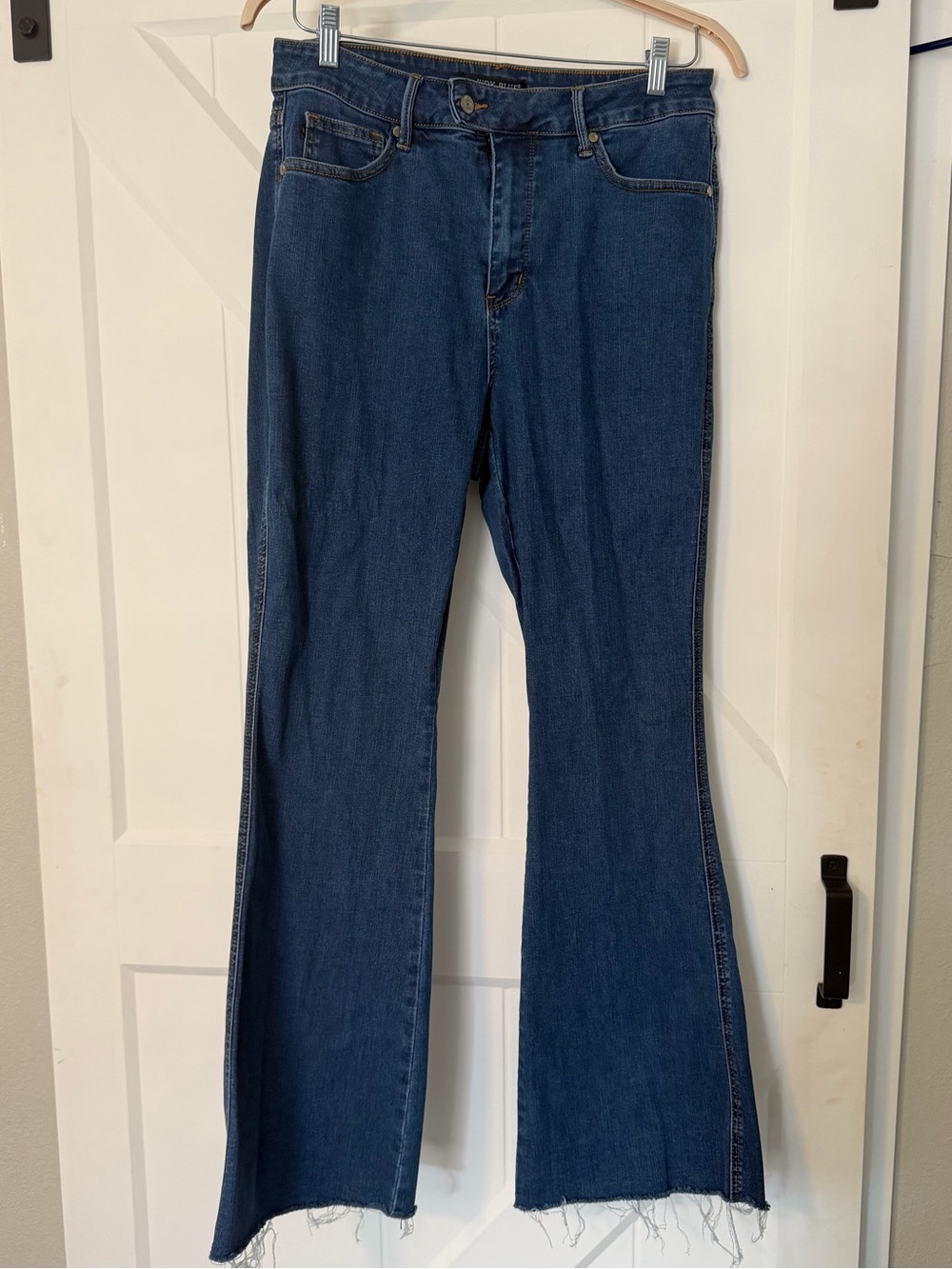 Judy Blue Flare Jeans 14W High Rise Raw Hem Medium Wash Stretch Denim